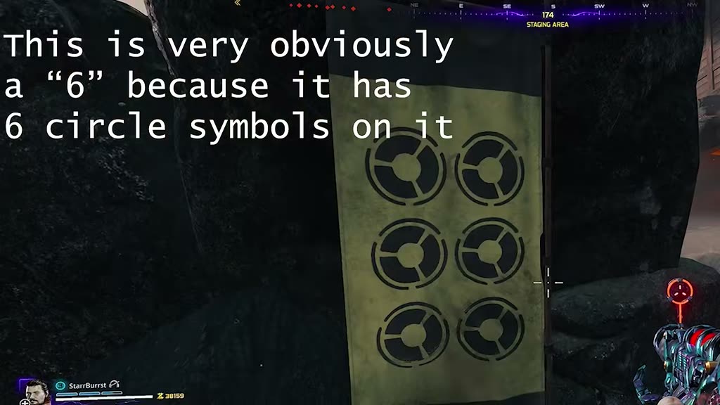 A flag with six circle symbols on it