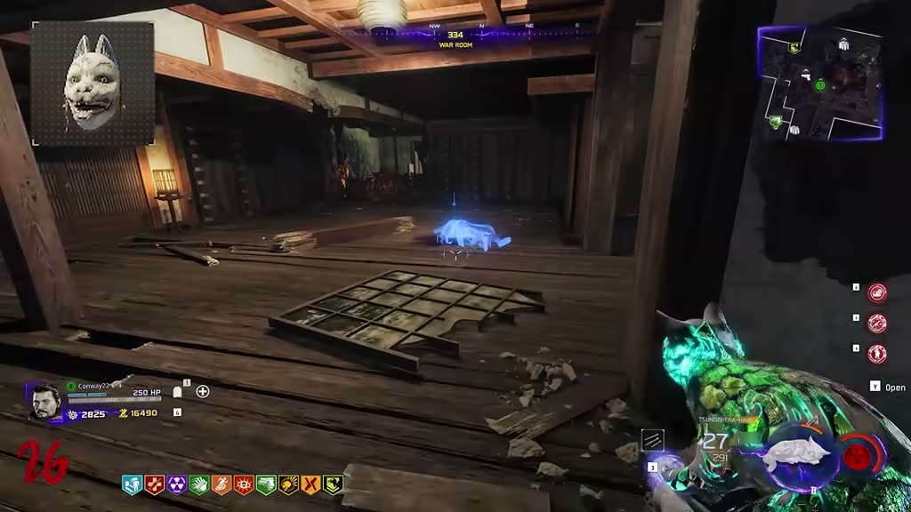 Ghostly samurai body on the war room floor