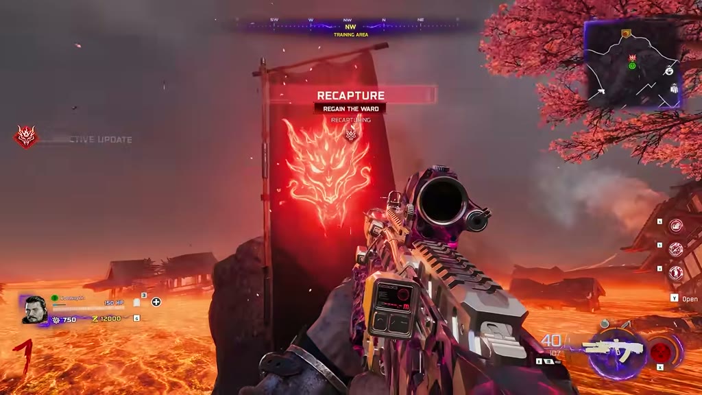Red RECAPTURE banner - regaining the ward in the lava field