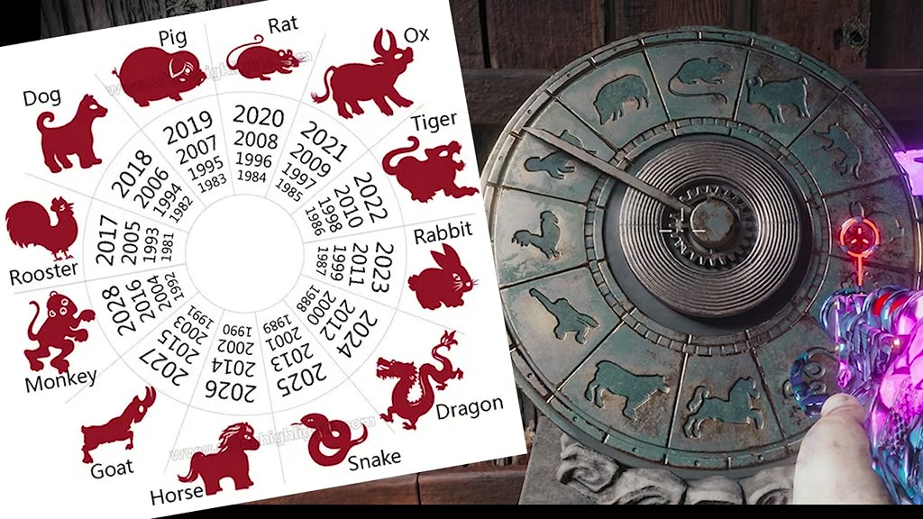 Chinese zodiac chart next to the in-game wheel